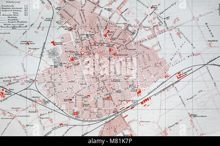 Mappa della città a partire dall'anno 1892: Krefeld, Germania, digitale migliorata la riproduzione di un originale stampa da l'anno 1895 Foto Stock