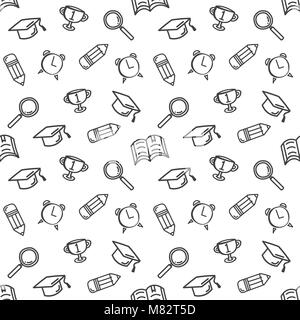 Disegnate a mano doodle seamless pattern concetto di istruzione. Illustrazione Vettoriale. Illustrazione Vettoriale