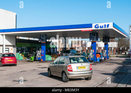 Un Golfo stazione di benzina in Broadstairs, Kent, Regno Unito Foto Stock