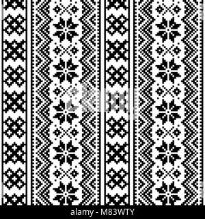 Lapponia vettore seamless pattern, Scandianvian folk art design, Sami punto croce sfondo monocromo Illustrazione Vettoriale