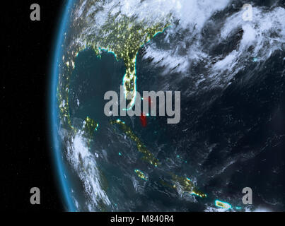 Notte mappa di Bahamas come visto dallo spazio sul pianeta Terra. 3D'illustrazione. Gli elementi di questa immagine fornita dalla NASA. Foto Stock
