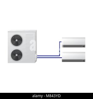 Il sistema di aria condizionata illustrazione vettoriale. Uno esterno e due unità interna. Moderne e multi-split tecnologia. Air handler Illustrazione Vettoriale