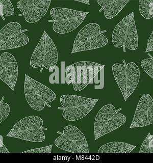 Verde sullo sfondo senza giunture groviglio pattern. Zen doodle foglia illustrazione vettoriale. Illustrazione Vettoriale