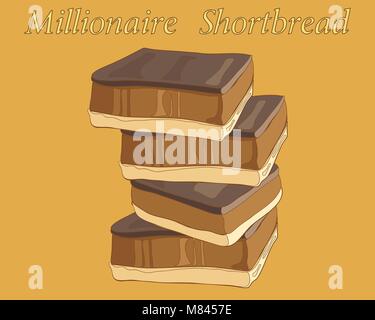 Una illustrazione vettoriale in formato eps 8 formato di una pila di millionaire shortbreads con cioccolato e caramello su una caramella mou colore di sfondo Illustrazione Vettoriale