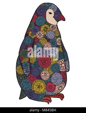 Groviglio di zen e zen doodle pinguino. Zentangle animale. Vettore di Silhouette. Libro da colorare. Contorno Illustrazione Vettoriale
