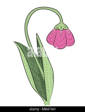 Un mazzo di fiori di maggio-lily dello Zen groviglio. Stampa floreale illustrazione vettoriale. Libro da colorare per adulti fiori. Illustrazione Vettoriale