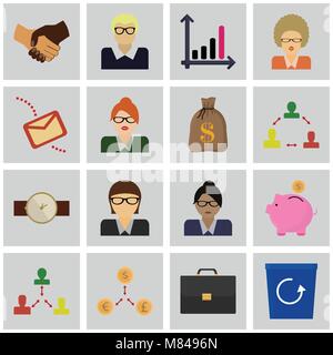 Set di icone entrate concetto. Segno del vettore di business. Collezione di simboli quadrati. Illustrazione Vettoriale