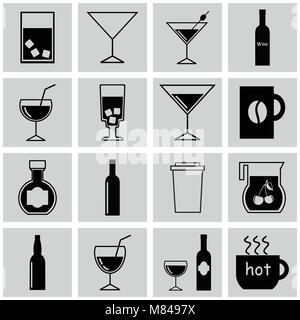 Set di icone vettoriali di bevande. Raccolta sul Web di bevanda. Illustrazione Vettoriale