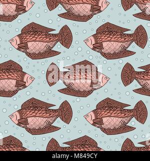 Modello senza giunture sfondo con pesce rosso. Fauna sottomarina. Sfondi animali subacquei. Illustrazione Vettoriale