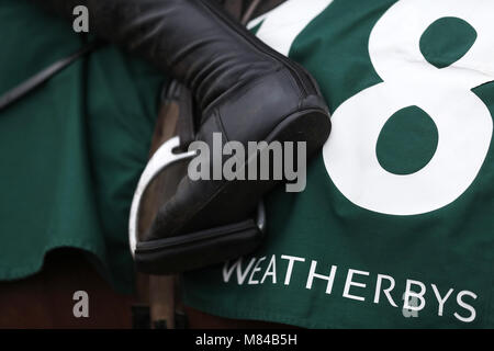 Guide e piloti di andare a post prima la Weatherbys paraurti campione durante il Signore giorno del 2018 Cheltenham Festival a Cheltenham Racecourse. Stampa foto di associazione. Picture Data: mercoledì 14 marzo, 2018. Vedere la storia di PA RACING Cheltenham. Foto di credito dovrebbe leggere: David Davies/filo PA. Restrizioni: solo uso editoriale, uso commerciale è soggetto ad autorizzazione preventiva da parte del Jockey Club/Cheltenham Racecourse. Foto Stock