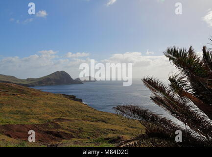 La costa vicino a Ponta do Castelo sull'isola portoghese di Madeira Foto Stock