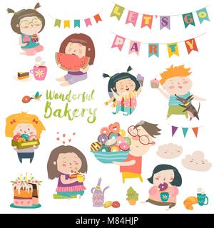 Funny cartoon bambini e dolci Illustrazione Vettoriale