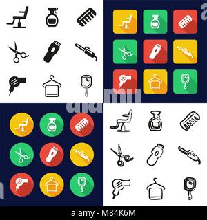 Parrucchiere tutti in una delle icone in Bianco e Nero Color Design piatto Set di Freehand Illustrazione Vettoriale