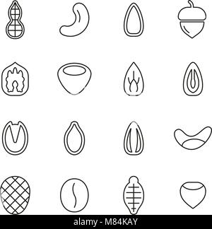 Snack sani o dadi icone linea sottile illustrazione vettoriale impostato Illustrazione Vettoriale