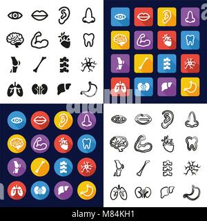 Anatomia umana tutti in una delle icone in Bianco e Nero Color Design piatto Set di Freehand Illustrazione Vettoriale