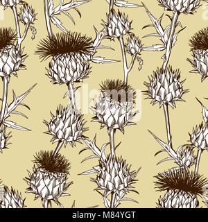 Modello senza cuciture con onopordum acanthium. Scottish thistle Illustrazione Vettoriale