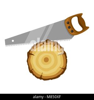 Sega e moncone di legno. Illustrazione per la silvicoltura e industria del legname Illustrazione Vettoriale