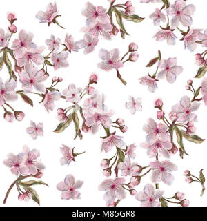 Ghirlanda di Pattern Seamless isolato su bianco. Acquarello dipinto a mano ghirlanda floreale fiorisce e. Ghirlanda di fiori modello per lo sfondo, stampa tessile. Foto Stock