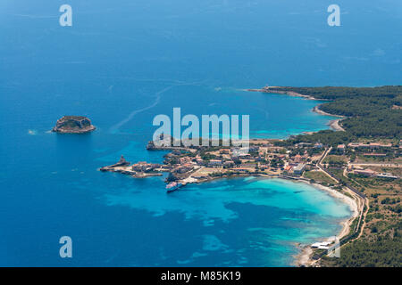 Immagine aerea di Isola de Pianosa (Isola di Pianosa), un ex colonia penale isola stabilita da Leopoldo II Granduca di Toscana nel 1856. Pianosa aveva Foto Stock