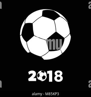 Lo stile di disegno silhouette bianca del calcio con una decorazione 2018 su sfondo nero Illustrazione Vettoriale