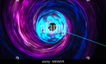 Supermassive Black Hole feste del caldo disco di accrescimento intorno ad esso e allo stesso tempo con la ripresa potenti getti di radiazione Foto Stock