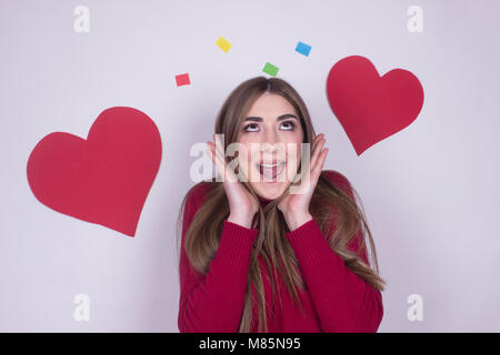 Ragazza scioccato isolato su bianco Foto Stock