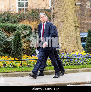 Londra il 14 marzo 2018, Philip Hammond, Cancelliere, arriva a Downing Street per Brexit colloqui con Nicola Storione scozzese del Primo ministro sulla Brexit leggi, Credito: Ian Davidson/Alamy Live News Foto Stock