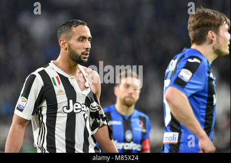 Torino, Italia. 14 marzo, 2018. Mehdi Benatia (Juventus FC),durante la serie di una partita di calcio tra Juventus e Atalanta BC presso lo stadio Allianz il 14 marzo 2018 a Torino, Italia. Credito: Antonio Polia/Alamy Live News Foto Stock