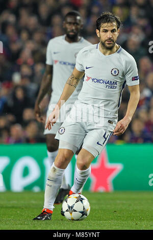 Barcellona, Spagna. Il 14 marzo 2018; Cesc Fabregas, Chelsea FC player in azione durante il 2017/2018 la UEFA Champions League round di gioco 16 tra FC Barcelona e Chelsea al Camp Nou Stadium il 14 marzo 2018 a Barcellona, Spagna. Credito: UKKO Immagini/Alamy Live News Foto Stock