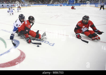 Gangneung, GANGWON, Corea del Sud. Xv Mar, 2018. Marzo 15, 2018-Gangneung, Sud Corea Korea-South di Hockey e Canada di Hockey azione sul ghiaccio durante un 2018 Paralimpici invernali di Hockey su Ghiaccio Play-Off misti semifinali a Gangneung Hockey Center in Gangneung, Corea del Sud. Partita vinta in Canada, Punteggio da 7-0. Credito: Gmc/ZUMA filo/Alamy Live News Foto Stock