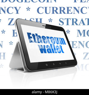 Concetto Blockchain: Computer tablet con Ethereum Wallet sul display Foto Stock