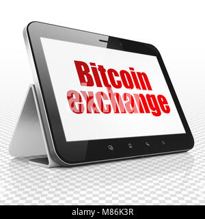 Concetto Cryptocurrency: Computer tablet con Bitcoin Exchange sul display Foto Stock