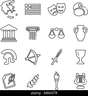 La Grecia Paese & Cultura icone linea sottile illustrazione vettoriale impostato Illustrazione Vettoriale