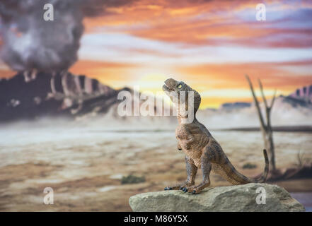 Baby Tyrannosaurus rex nel mondo giurassico Foto Stock