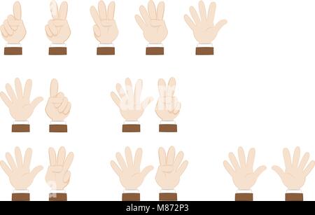 Set di mani e di gesti che mostra i numeri Illustrazione Vettoriale