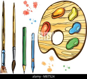 Spazzole artistico e Palett impostato Illustrazione Vettoriale