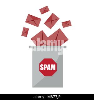 No spam. Stop Spam graphic design - concetto creativo. Buste e cesto di spam Illustrazione Vettoriale