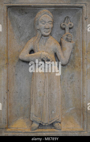 Segno zodiacale di Virgo dall'ex abbazia benedettina in Brauweiler. Germania, 1100-1141. Calcare. Museo Schnütgen. Colonia, Germania. Foto Stock