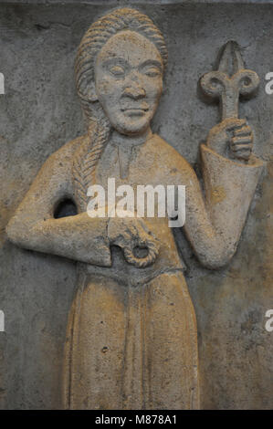 Segno zodiacale di Virgo dall'ex abbazia benedettina in Brauweiler. Germania, 1100-1141. Calcare. Museo Schnütgen. Colonia, Germania. Foto Stock