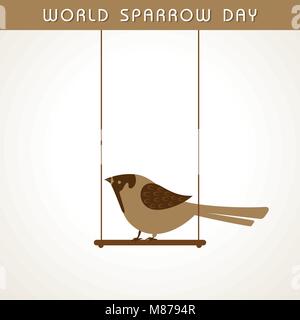 Mondo Sparrow giorno. Illustrazione Vettoriale della data di passeri. Carino sparrow card per il mondo sparrow giorno. Illustrazione Vettoriale
