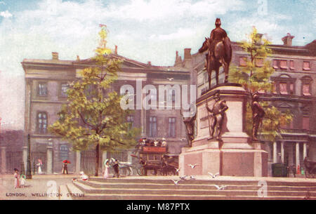 Statua equestre del Duca di Wellington, Hyde Park Corner, Londra, Inghilterra, circa 1905 Foto Stock