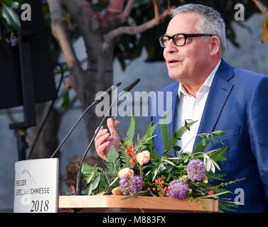 15 marzo 2018, Germania, Lipsia: Autore Karl Schloegel è aggiudicato Fiera del Libro di Lipsia premio del non-fiction categoria. Questo anno di Leipzig Book Fair corre da 15 - 18 Marzo. Foto: Jens Kalaene/dpa-Zentralbild/dpa Foto Stock