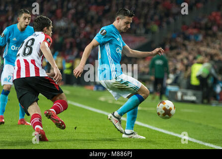 Bilbao, Spagna. Il 15 marzo, 2017. durante il 2017/2018 UEFA Europa League Round di 16 partita di calcio tra Athletic Club e Olympique De Marseille a San Mames Stadium il 15 marzo 2017 a Bilbao, Spagna. Credito: David Gato/Alamy Live News Foto Stock