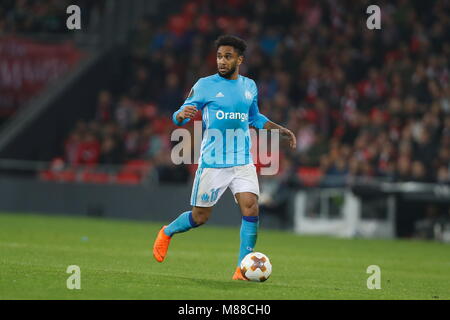 La Giordania Amavi (Marsiglia), 15 marzo 2018 - Calcio : UEFA Europa League Round di 16 seconda gamba match tra Athletic Club de Bilbao 1-2 Olympique De Marseille al Estadio de San Mames a Bilbao, Spagna. (Foto di Mutsu Kawamori/AFLO) [3604] Foto Stock