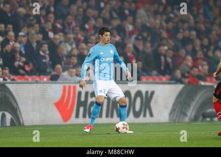 Hiroki Sakai (Marsiglia), 15 marzo 2018 - Calcio : UEFA Europa League Round di 16 seconda gamba match tra Athletic Club de Bilbao 1-2 Olympique De Marseille al Estadio de San Mames a Bilbao, Spagna. (Foto di Mutsu Kawamori/AFLO) [3604] Foto Stock