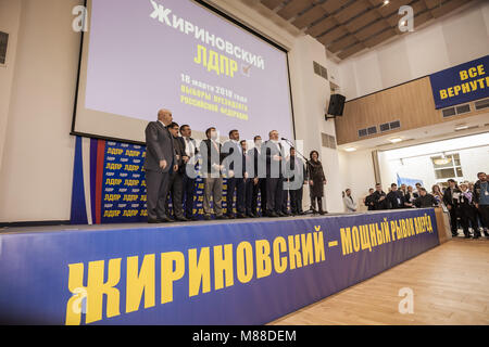 Mosca Mosca, Russia. 16 Mar, 2018. Rally del candidato presidenziale per il russo elezioni 2018, Vladimir Zhirinovsky, nella sede del partito LPDR a Mosca. Credito: Celestino Arce/ZUMA filo/Alamy Live News Foto Stock