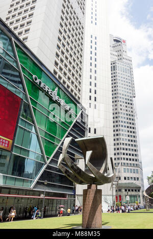 Piazza centrale di Raffles Place, il cuore del centro citta', Zona Centrale, Singapore Island (Pulau Ujong), Singapore Foto Stock