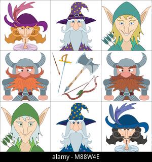 Eroi di fantasia, set di avatar Illustrazione Vettoriale