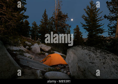 CA02873-00...CALIFORNIA - Luna salire oltre il campeggio sotto le nuvole riposo nel Parco Nazionale di Yosemite. Foto Stock