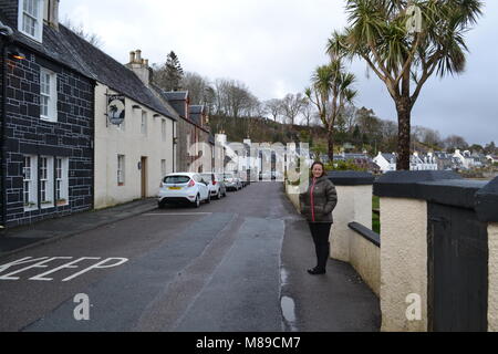 "Plockton' 'Scotland' 'Scottish highlands " 'palme' 'lochs' 'sea' 'vacanze' 'barche' 'Scenery' "isole". Foto Stock